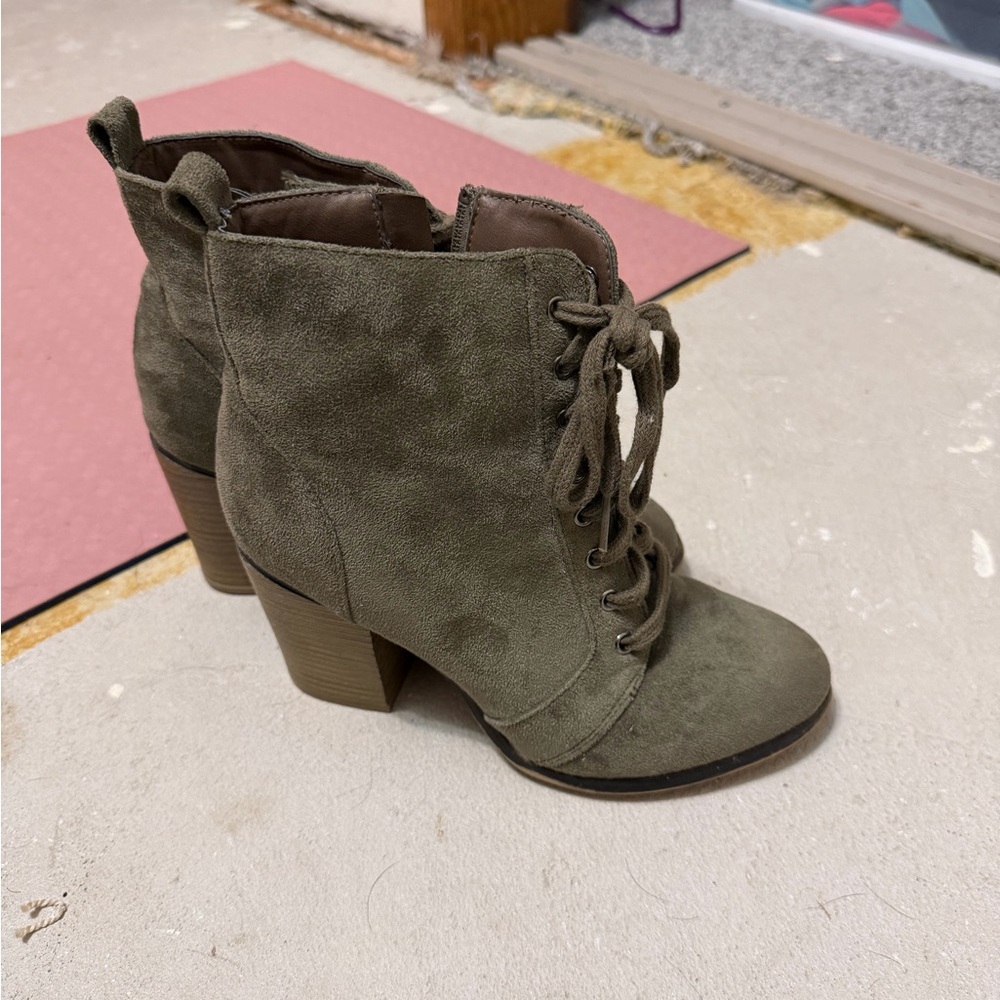 Olive Lace-Up Ankle Boots